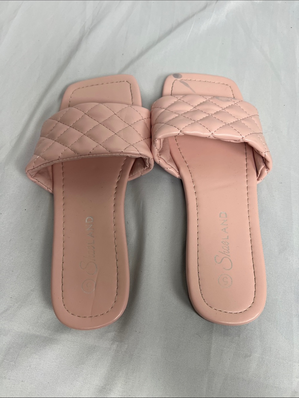 Shea Land Quilted Slide Mules in Blush Pink